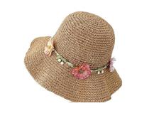 Cappelli estivi for donna Cappello da sole a tesa larga in corda floreale pieghevole Protezione solare Accessori spiaggia Vacanza al mare Per Donna(Khaki)