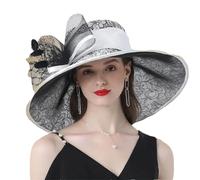Cappelli fascinator Cappelli da sposa da sposa per le donne cappello da chiesa cappelli a fiore grande cappello Fedora a tesa larga, bianco, M (58-60CM)