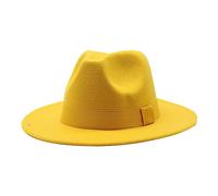 Cappelli Fedora da donna e uomo, nastro a tinta unita, cappelli Fedora a tesa larga floppy stile Panama per donne e uomini, cappelli jazz britannici per uomini, Giallo, M