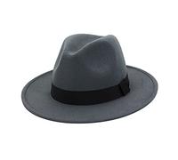 Cappelli Fedora da donna e uomo, nastro a tinta unita con tesa larga, cappelli Fedora morbidi Panama per donne e uomini, cappelli jazz britannici per uomini, Grigio chiaro, M