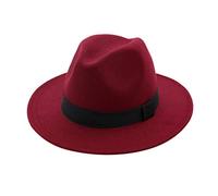 Cappelli Fedora da donna e uomo, tinta unita, a tesa larga, stile Panama, per donne e uomini, stile jazz britannico, vino, M