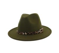 Cappelli Fedora da donna in feltro di lana a tesa larga unisex Jazz Panama Fedora Caps, Esercito En8, Taglia unica