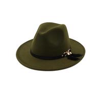 Cappelli Fedora da donna in feltro di lana Pannama, unisex, con frange con piume, tesa larga, berretto Jazz Panama, Esercito En8, Taglia unica