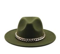 Cappelli Fedora da donna tinta unita Jazz Cap donne uomini a tesa larga cappelli spessi, Esercito En8, M