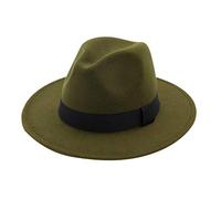 Cappelli Fedora per donne e uomini, cappelli stile fedora a tesa larga con nastro solido per donne e uomini, cappelli jazz britannici per uomini, Verde militare, M
