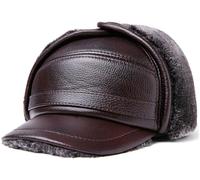 Cappelli in Vera Pelle per Uomini di Mezza età e Anziani, Caldi, Protezioni per Le Orecchie per Anziani, Cappelli Lei Feng e Cappellini da Baseball in Velluto,Brown3,L