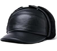 Cappelli in Vera Pelle per Uomini di Mezza età e Anziani, Caldi, Protezioni per Le Orecchie per Anziani, Cappelli Lei Feng e Cappellini da Baseball in Velluto,Nero,L