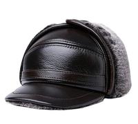 Cappelli in Vera Pelle per Uomini di Mezza età e Anziani, Caldi, Protezioni per Le Orecchie per Anziani, Cappelli Lei Feng e Cappellini da Baseball in Velluto,Brown2,L
