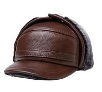 Cappelli in Vera Pelle per Uomini di Mezza età e Anziani, Caldi, Protezioni per Le Orecchie per Anziani, Cappelli Lei Feng e Cappellini da Baseball in Velluto,Marrone,L