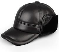 Cappelli Invernali Cappello Bomber Cappello Bomber da Uomo Cappello in Pelle Cappello da Aviatore Spesso Cappello da Cacciatore Cappello da Aviatore con Grandi Grondaie, Black, 7 1/4-7 3/8