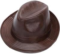 Cappelli Invernali, Cappello da Uomo Fedora Trilby in Pelle Jazz cap Top Hat Gentleman Hat Autunno E Inverno, Brown, 61-62cm