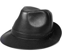 Cappelli Invernali, Cappello Fedora in Pelle da Uomo Jazz cap Top Hat in Pelle di Pecora Cappello da Gentiluomo di Mezza età Panama Autunno E Inverno 55-63 Cm, Black, 62-63cm