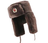 Cappelli invernali con stili sovietici toppe ricamate pratiche pellicce artificiali in poliestere foderate protezioni per le orecchie design cappello invernale a tema sovietico, Colore caffè., Taglia