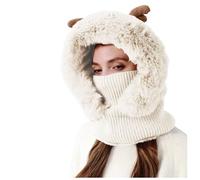 Cappelli invernali da donna, da donna ispessiti oversize cartone animato cervo corno cappuccio inverno esterno caldo viso e collo cappello lavorato a maglia sciarpa combinata cappelli plaid donna