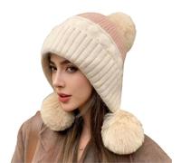 Cappelli invernali da donna in lana, eleganti e versatili, paraorecchie, simpatici cappelli con tre perline, caldi cappelli in stile coreano, beige., Taglia unica
