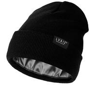 Cappelli invernali foderati in raso per le donne lavorati a maglia cappello con fodera in seta Unisex Solid Skull Cap, nero, Taglia unica