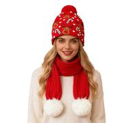 Cappelli Invernali Sciarpa e Guanti Calze Invernali Donna Set Cappello con Pompom Sciarpa Invernali Sciarpa Set all'Aria Aperta Regali Berretto in Maglia,Regali Natale Donna,Idee Regali Natale Amiche