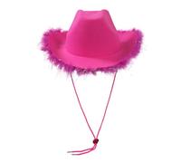 Cappelli luminosi Donne in feltro cappello da cowboy soffici piume trim cappello da cowgirl in maschera in maschera gioco di ruolo Cosplay Party Accessorio (adulto 58 cm/rosa rosa)