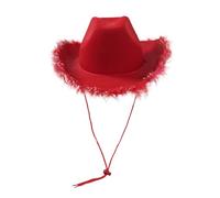 Cappelli luminosi Donne in feltro cappello da cowboy soffici piume trim cappello da cowgirl in maschera in maschera gioco di ruolo Cosplay Party Accessorio (adulto 58 cm/rosso)