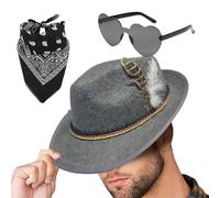 Cappelli Oktoberfest,Cappelli alpini tedeschi | 1 Set di cappello Fedora Oktoberfest in pelliccia sintetica con foulard e occhiali | Cappello da cacciatore tedesco non tessuto, cappello bavarese a