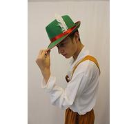 Cappelli per adulti in feltro verde e bordo rosso stile Bavarois con piuma bianca nel nastro rosso, unisex (X12)