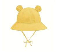 Cappelli per bambini per esterni, cappello da pescatore con orecchie da orso cartoni animati e tesa larga, 0-6 anni, coulisse regolabile per comfort e stile durante le attività estive, giallo., 2-4