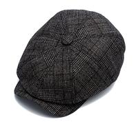 Cappelli Piatti da Uomo con Paraorecchie Caldo Plaid 8 Pannelli Cappello Cabbie Berretti da Pesca in Stile Britannico, Coffee1, L