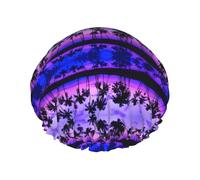 Cappelli riutilizzabili della doccia stampati tramonto viola della palma, copricapo di doppio strato per la stazione termale ed il salone, grande involucro dei capelli