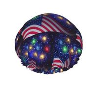 Cappelli riutilizzabili stampati della doccia della bandiera americana 4 di luglio dei fuochi d'artificio, copricapo di doppio strato per la stazione termale ed il salone, grande involucro dei capelli