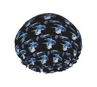 Cappelli riutilizzabili stampati neri della doccia del delfino, copricapo di doppio strato per la stazione termale ed il salone, grande involucro dei capelli