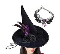Cappelli | Set di collana e copricapo vestito con gemma | Cappello a punta Halloween | per feste in costume, carnevale, giochi di ruolo, mascherate, donne, adolescenti, ragazze