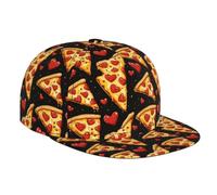 Cappelli snapback da uomo con stampa pizza, con cuore rosso, cappello regolabile con visiera piatta per uomo berretto da baseball nero