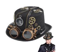Cappelli Steampunk per uomini - Cosplay Halloween Costume Cappello per copricapo, occhiali rimovibili | Cappello a cilindro del viaggiatore temporale retrò per adulti, accessorio per la festa a tema,