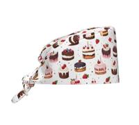 Cappellini colorati con stampa di torta di fragole per donne e uomini, cappelli da infermiere chirurgici regolabili per donne e uomini che lavorano con fascia per il sudore