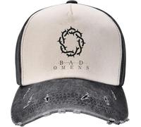 Cappellini da Baseball da Cowboy retrò da Uomo Classici Logo di Cattivo presagio per Uomo Donna Moda Distressed Lavato Copricapo in Metallo Nero vestibilità Regolabile Il Regalo