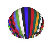 Cappellini da doccia grandi con stampa a righe colorate, fascia elastica per capelli, doppio strato impermeabile per donne uomini e bambini