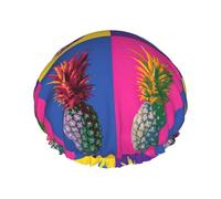 Cappellini da doccia grandi con stampa di ananas colorato cappello per capelli con fascia elastica doppio strato impermeabile cuffia da bagno per donne uomini e bambini