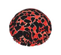 Cappellini da doccia grandi con stampa leopardata rossa, berretto per capelli con fascia elastica, doppio strato impermeabile per donne uomini e bambini