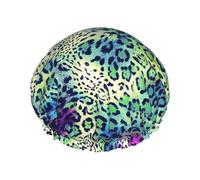 Cappellini da doccia grandi con stampa leopardata verde cappello per capelli con fascia elastica doppio strato impermeabile per donne uomini e bambini