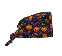 Cappellini da donna e uomo, cappello da lavoro regolabile, per Halloween, zucca, pipistrello, cappellini chirurgici per donne, uomini, infermieri, con fascia per il sudore, colore nero