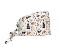 Cappellini da donna e uomo, comodi e morbidi, con stampa di torta al caffè, gelato, regolabile, da lavoro, per infermiere, chirurgici, per donne e uomini, con fascia per il sudore