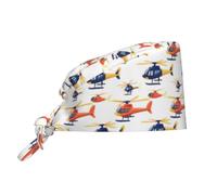 Cappellini da infermiere chirurgici regolabili con stampa di elicotteri con cartoni animati, per donne e uomini, che lavorano con fascia per il sudore, colore nero