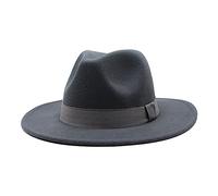 Cappellini Fedora per uomo e donna, con nastro semplice a tesa larga, cappelli Fedora Panama per donne e uomini, cappelli jazz britannici per uomini, grigio, M