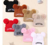 Cappellini lavorati a maglia carini e caldi per bambine e bambini, con ricami a lettera di città come Los Angeles, New York, Brooklyn, California, Boston, Chicago, Parigi, Londra. Accessori alla moda 