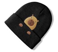 Cappellini per animali da ricamo Comodo cappello in maglia acrilica per uomini donne amanti dei cuccioli accessori invernali per interni ed esterni berretti animali per famiglie, Capibara nero 1