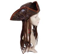 Cappellini per costume da capitano in finta pelle con parrucca Cappello a