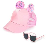 Cappellino Baseball e Occhiali da Sole Bambina, Cappellini da Baseball con Orecchie da Topo, Orecchie da Coniglio, Grande Fiocco Cappello Snapback Regolabile Berretto Estivo da Sole da Spiaggia