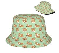 Cappellino Cane Corgi dei Cartoni Animati Verde Trendy Bucket Hat Reversibile Cappello da Secchio per Golf All'Aperto Viaggi