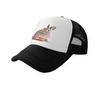 Cappellino da baseball con coniglio e carota, in rete nera, traspirante, adatto per pesca ed escursionismo, nero, One Size-L