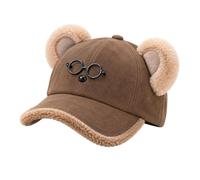 Cappellino da baseball con orecchie da orso 3D e caldo peluche | Occhiali che indossano il viso dell'orso e le orecchie di peluche, la tesa curva aggiunge calore per le donne autunno e